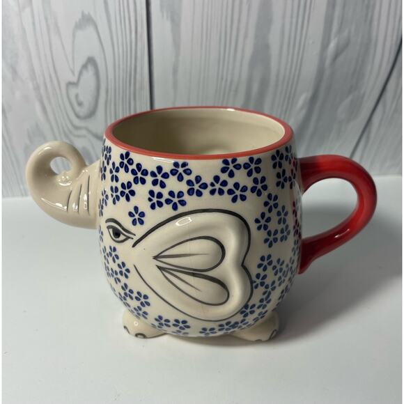 Yokohama Studio Japan Ceramic & Enamel Blue Floral Elephant Mug Cup 20oz r1 - Picture 3 of 8